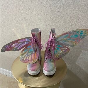 Dolls Kill Pink Glitter Butterfly Wing Boots Size 35